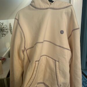 Madhappy Cream Hoodie with Purple Stitching